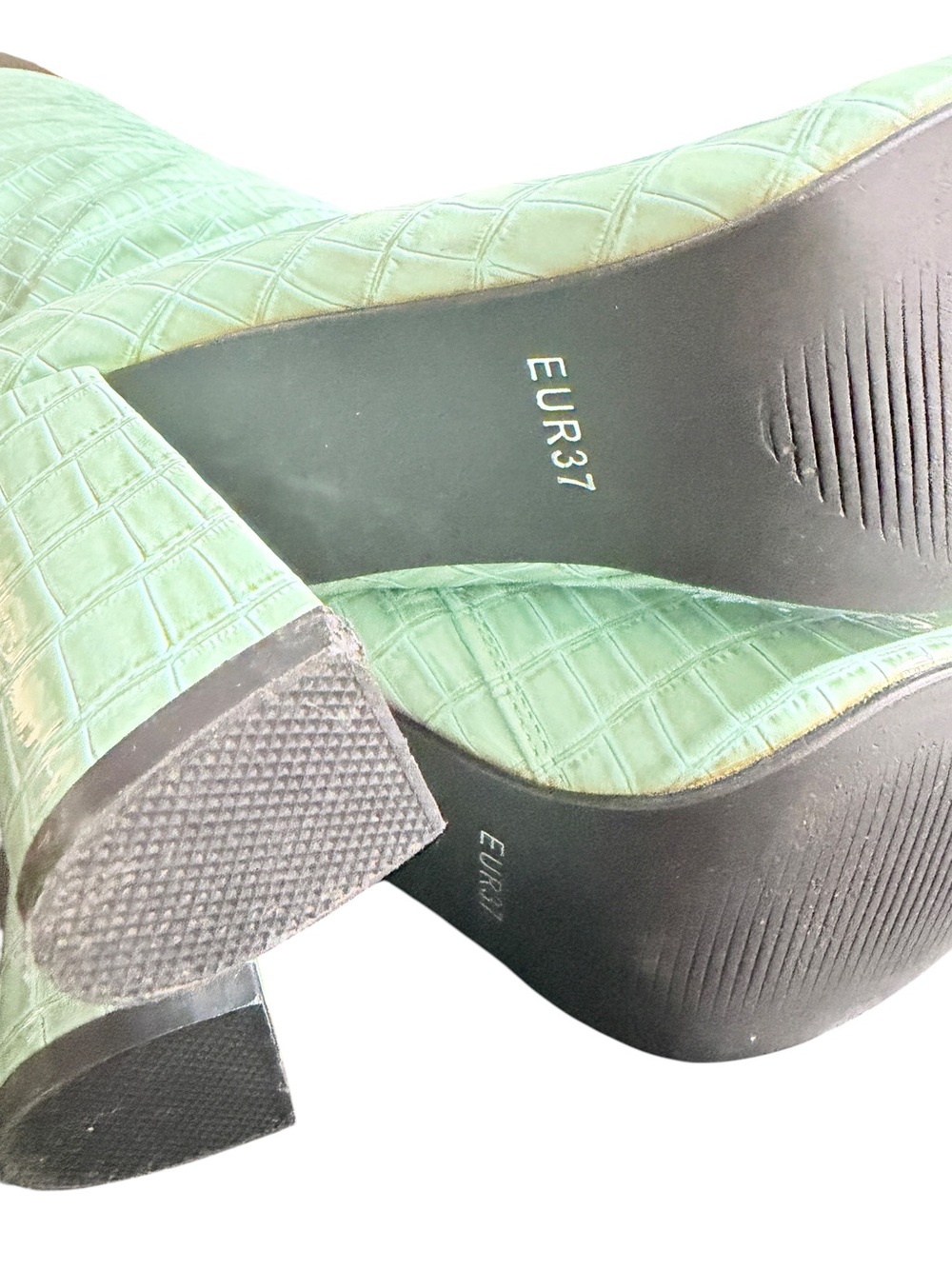 Mint Green Croc Embossed Knee High Boots Block Heel EU 37 US 6.5-7 - Picture 10 of 12